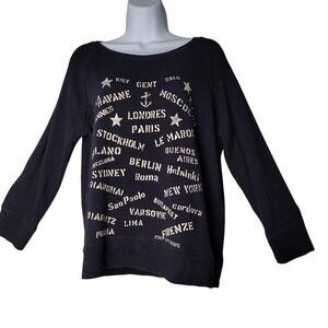 J‎ Crew Navy Paris Cities Graphic Sweater Women's Small 100% Cotton Nautical